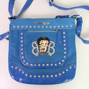 Betty Boop Blue Rhinestone Studded Crossbody Purse Y2K Faux Leather Shoulder Bag